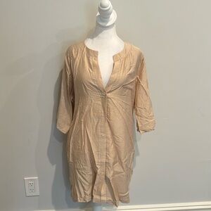EKQUAER Nude Long Sleeve Shirt Dress